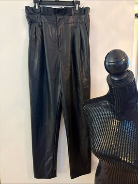 Black Faux Leather Pleated women’s Dress Pants